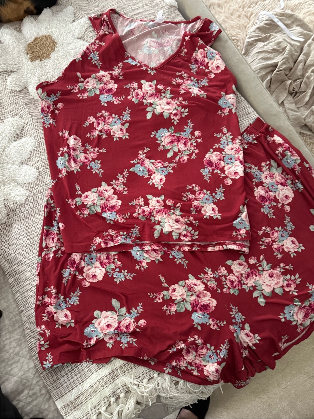 Flora Nikrooz Burgundy Floral Short Pajama Set